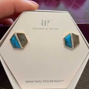 Chic Turquoise and Gray Hexagon Earrings